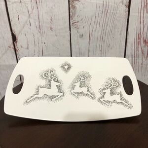 10 Strawberry Street Christmas themed White Serving Tray with Reindeer Design